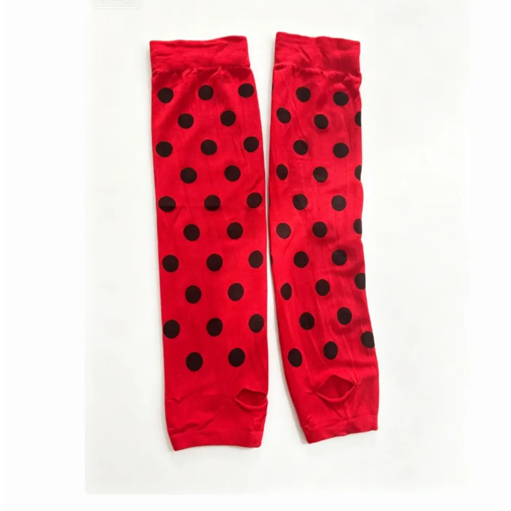 

PESENAR Insect Costume Accessory: Ladybug Red Black Polka Dot Fingerless Arm Warmers, Ideal for Halloween Costumes, Cosplay, The