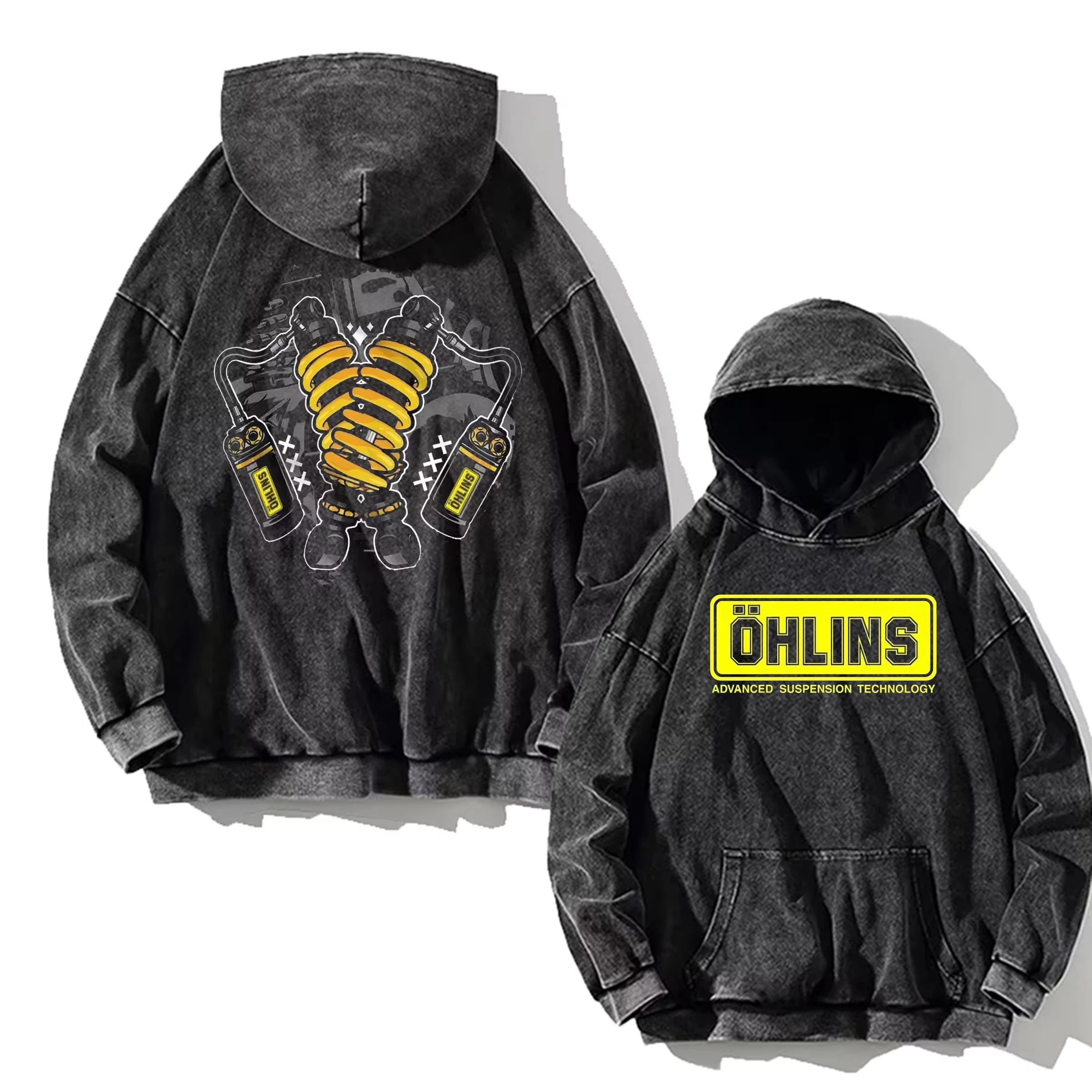 2025 Men Casual Ohlins Suspension Washed Hoodie Graphic Oversized Sports Breathable Comfortable Streetwear Cool Sweatshirt