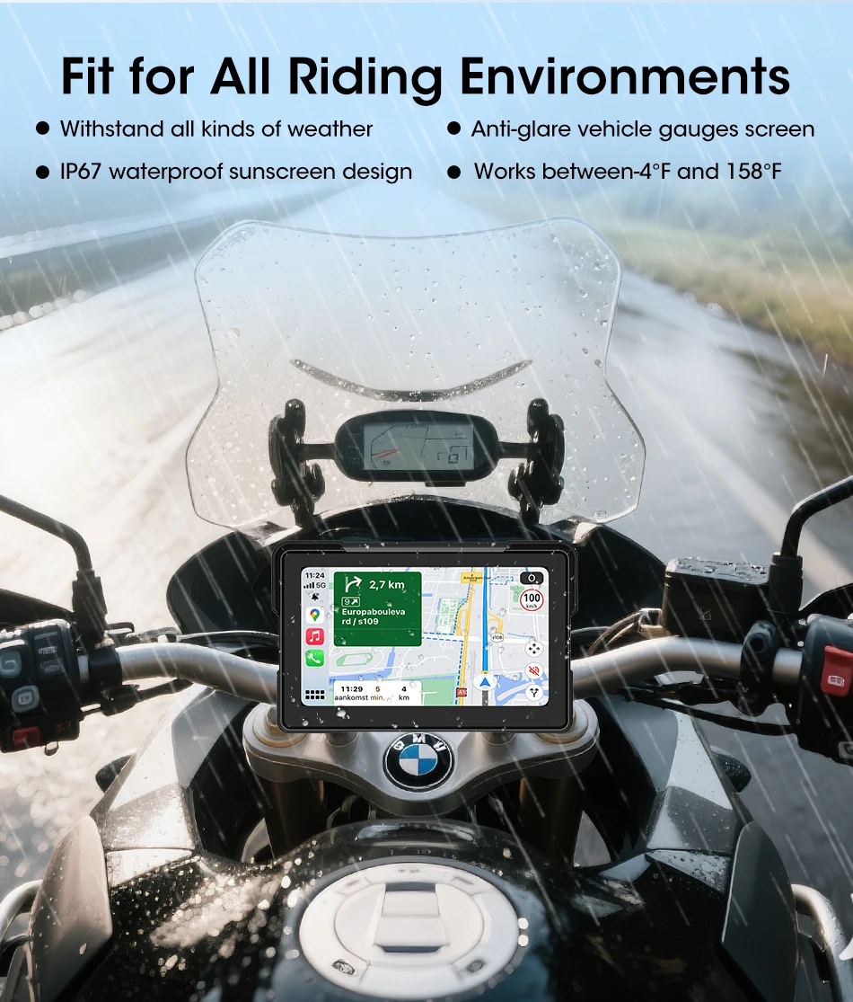 Srnubi 7-Zoll-Motorradradio für BMW R1200GS/ R1250GS/ R1300GS /S1000XR, kabelloses Carplay und Android Auto, GPS-Navigation, PND – Detail 10