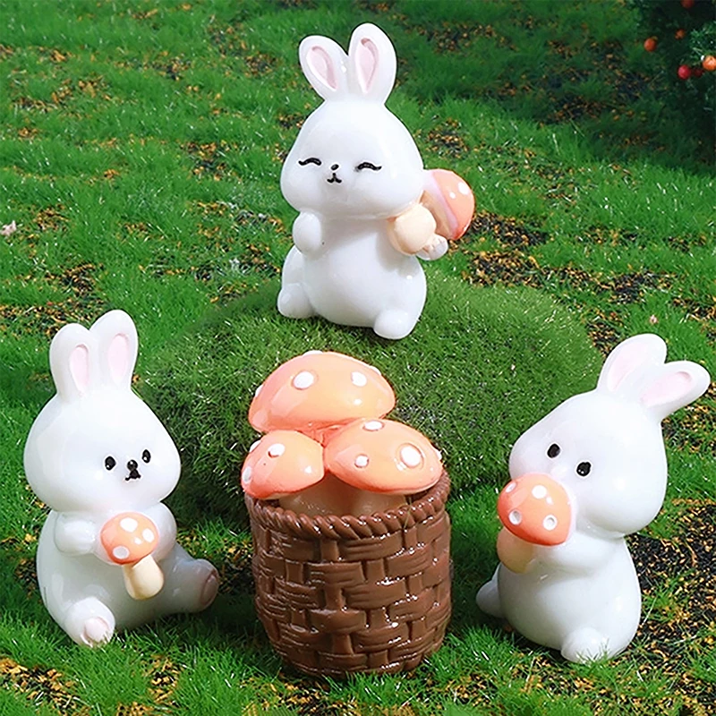 Cute Mushroom Bunnies Micro Landscape Dollhouse Resin Crafts Small Bunny Ornament Microlandscape Home Decoration Accessories image 3