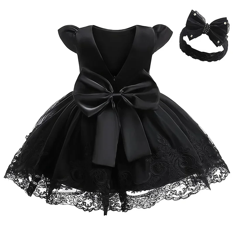 

1st Birthday Girls Party Dresses Black Princess Dress Baby Girl Clothes Fashion Lace Infant Dress Gown Toddler Evening Dress