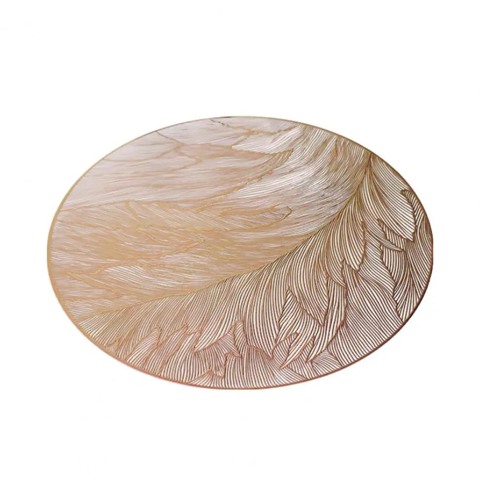 Heat-resistant Placemat Elegant Placemat Set Pvc Round Placemats Heat Resistant Table Mats Feather Texture Protective Dining