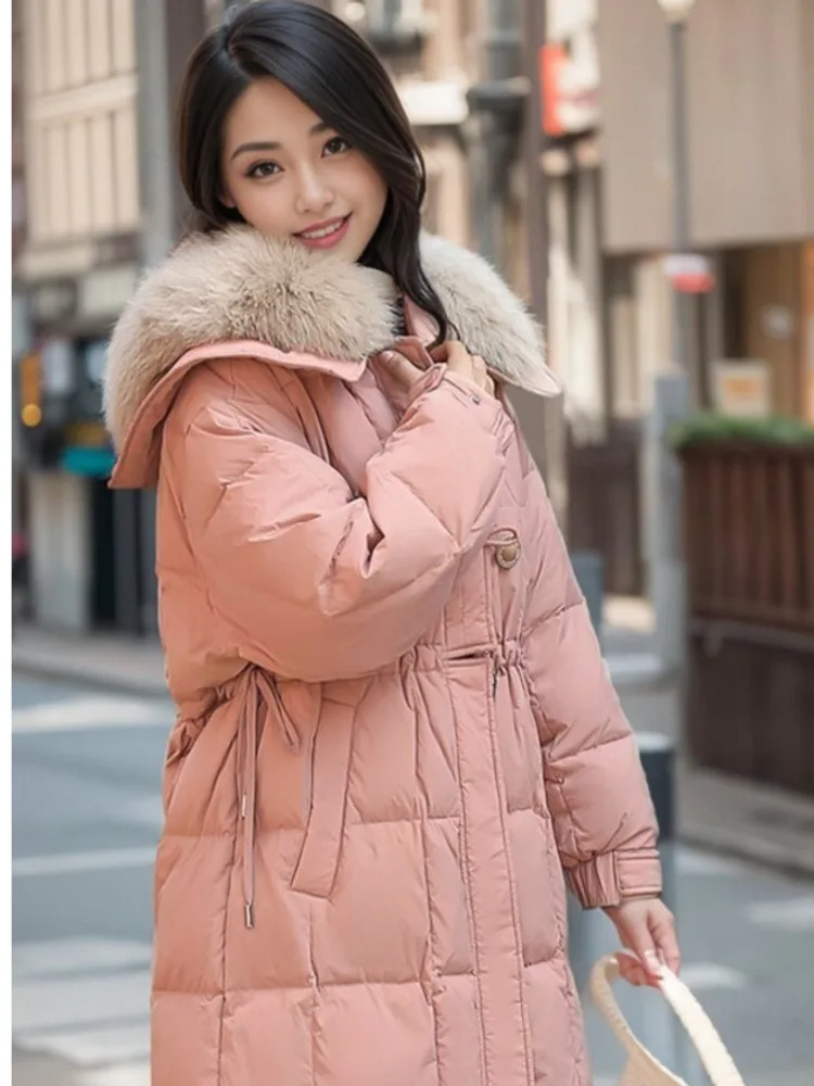 Women's Down Jackets Fall Winter Mid-Length Simple Solid Color Thick Windproof Fluffy Thermal Overcoats Office Lady Wear