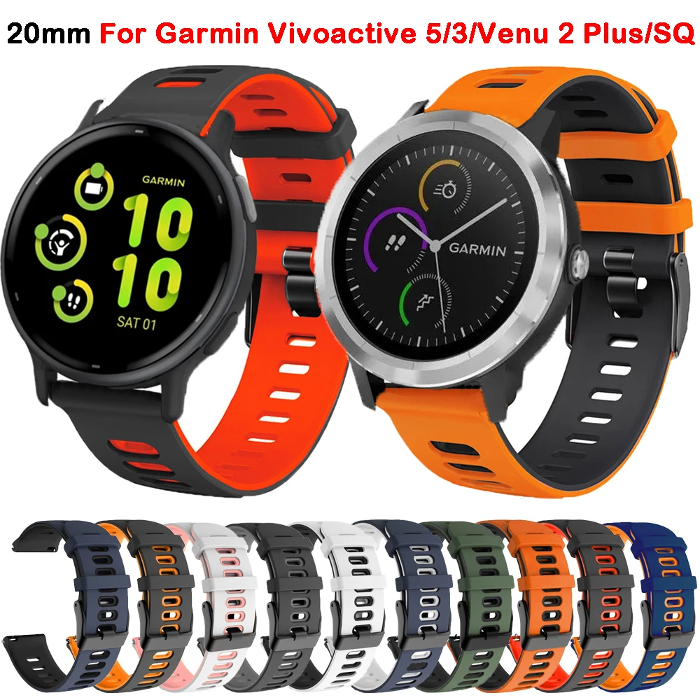 20 مللي متر حزام ساعة اليد ل Garmin Vivoactive 5 3/Venu 2 Plus/SQ/Vivomove Trend/Forerunner 245 645 الموسيقى الرياضة سيليكون الذكية معصمه