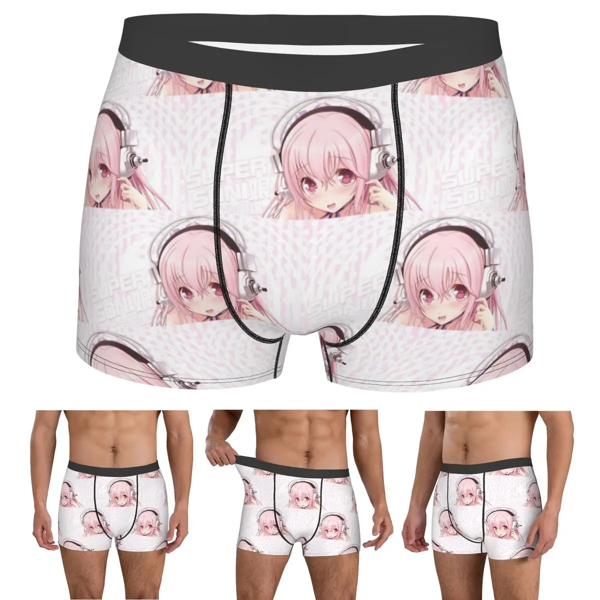 Boxer Underpants Shorts Cartoon Super Sonico Game Cute Girl Panties Men's Breathable Underwear for Homme Man Boyfriend Gifts