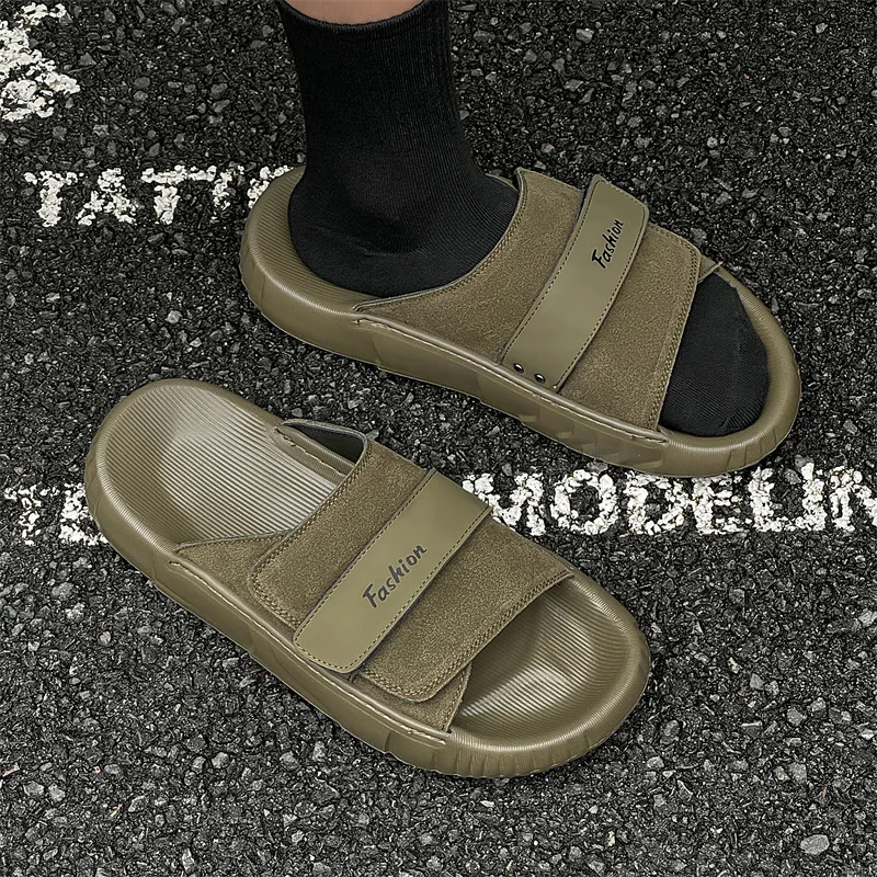 Summer first layer cowhide men's leather slippers leather sandals outdoor sandals wear-resistant breathable non-slip