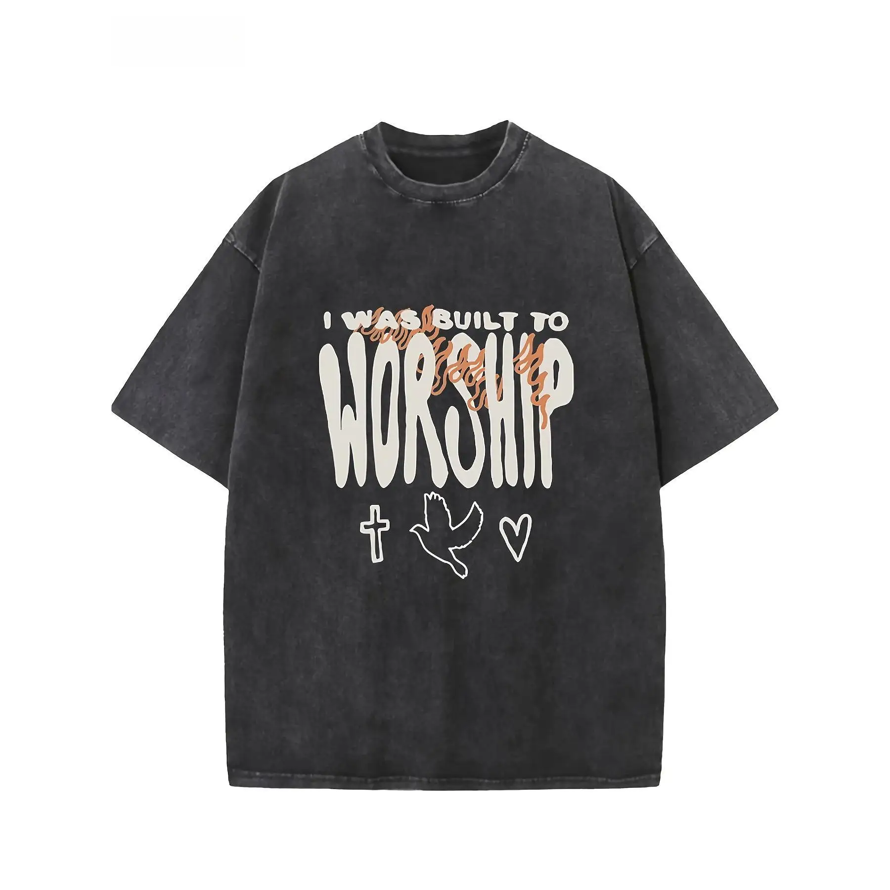 

I Was Built To Worship T-shirt, Men Women Oversized Washed Tee, Christian Religious Graphic Top, Cross Dove Heart Faith Gift