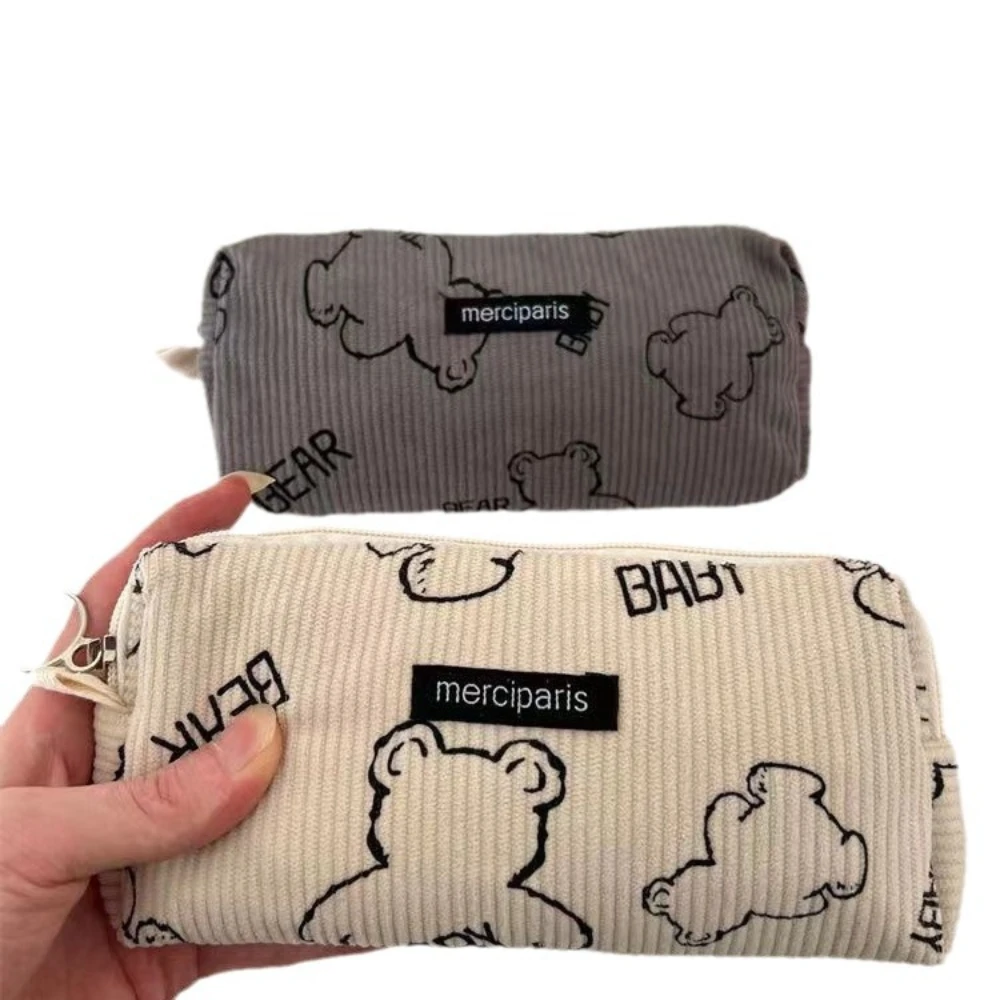 Japanese Little Bear Pencil Case Cute Corduroy Key Mobile Phone Bag Women\'s Makeup Bag Coin Purse Student Stationery Pen Box