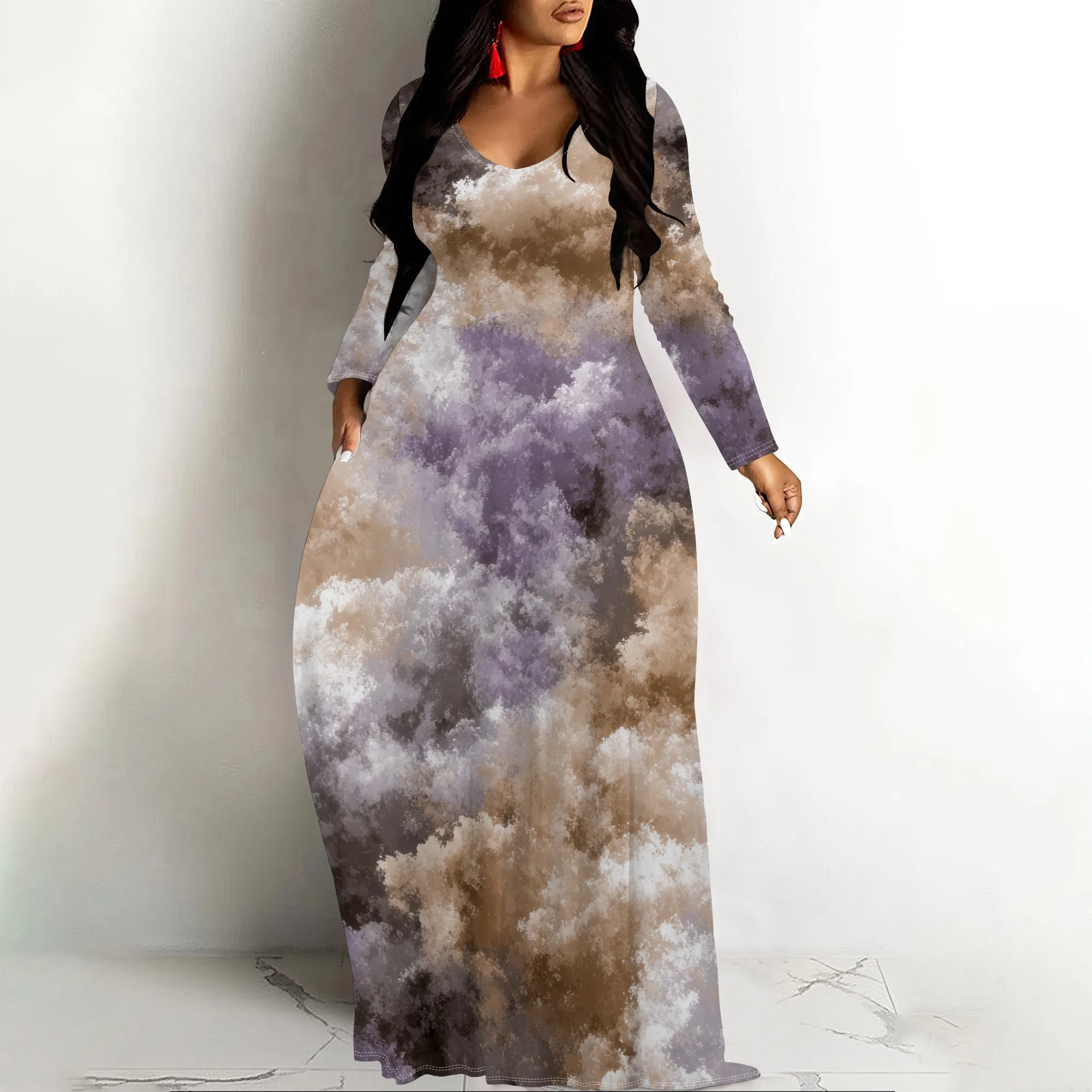 

Plus Size Maxi Summer Dress for Women Vacation Outfits Round Neck Long Loose Maxi Dress