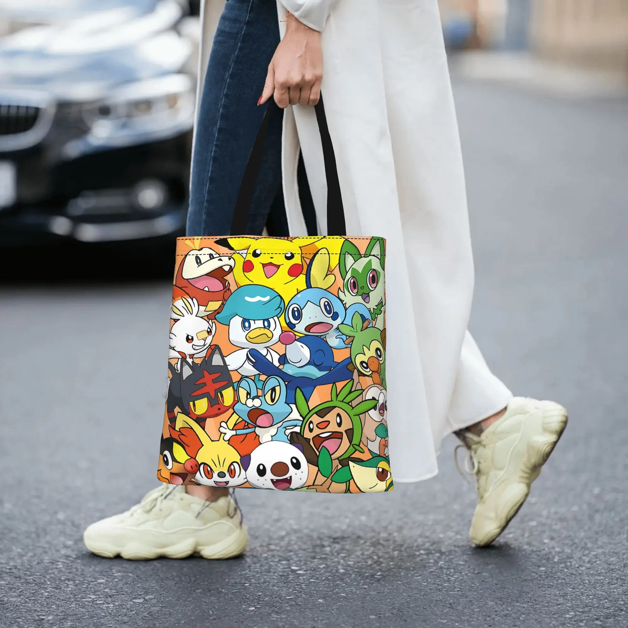 Customized Pokemon All Character Collage  Women's Bag Shopping Bag Reusable Double Sided Canvas Tote Bag Shoulder  Handbag