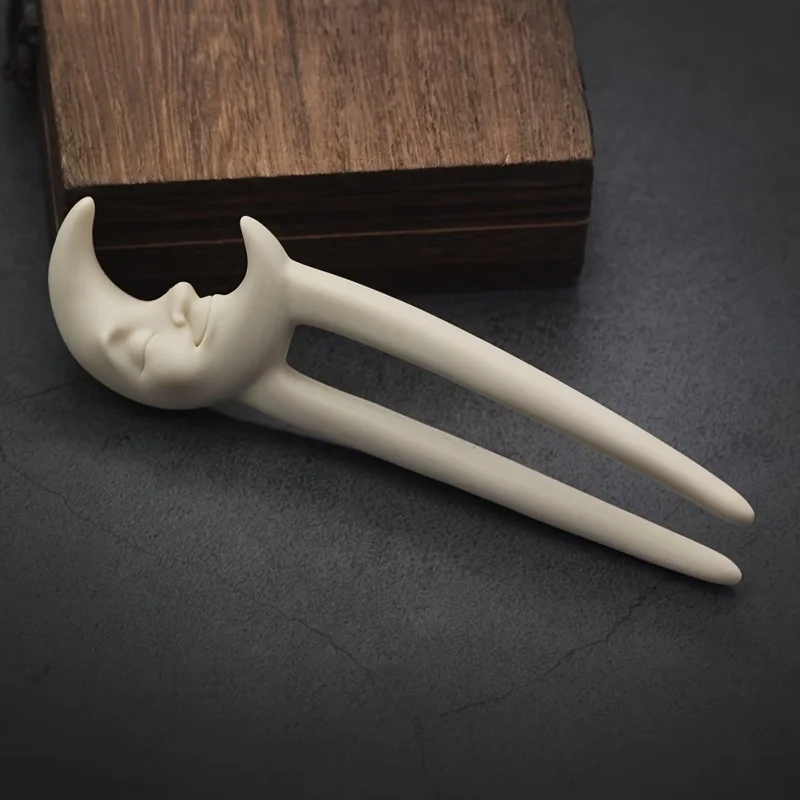 3D‑Printed Plastic Crescent‑moon Face Hair Fork, Creative Sleepy‑moon Sculpture Hairpin,Vintage Hair‑styling Accessory For Women