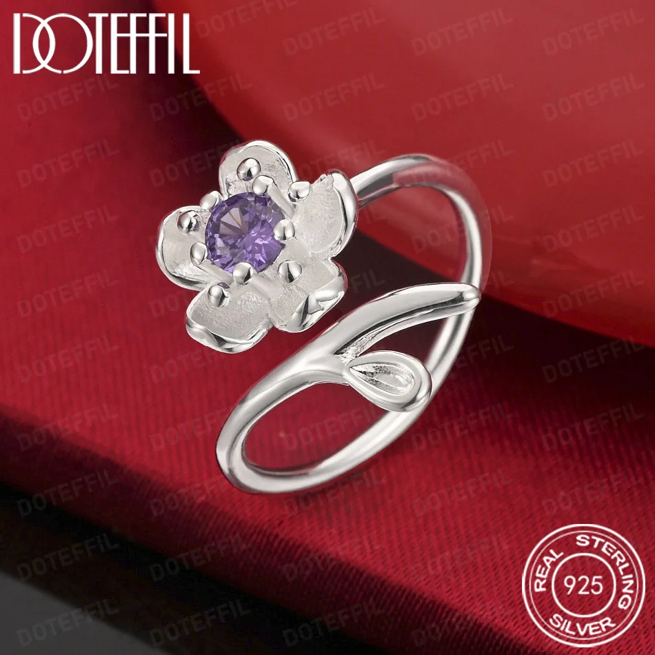 

DOTEFFIL 925 Sterling Silver Ring with Shiny White/Pink/Purple Crystal Floral Design Jewelry Accessory