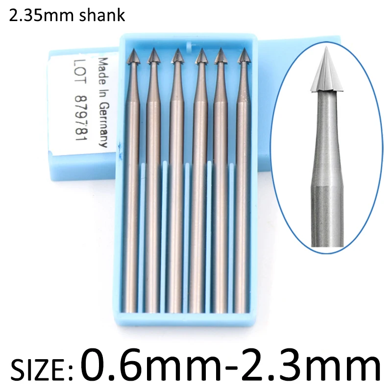 1-6 Stuks 0.6Mm-2.3Mm Paraplu Bits Wolfraam Staal Graveren Snijwerk Mes 2.35Mm Schacht Olijf Amber Router Bit Hout Frees