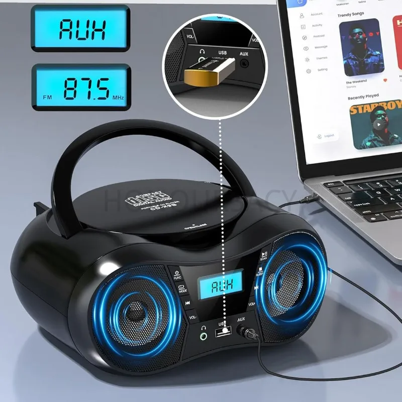 

Компактный CD-бумбокс с Bluetooth, беспроводной передачей данных, FM-радио, USB, AUX, портативная стереоколонка для дома и путешествий