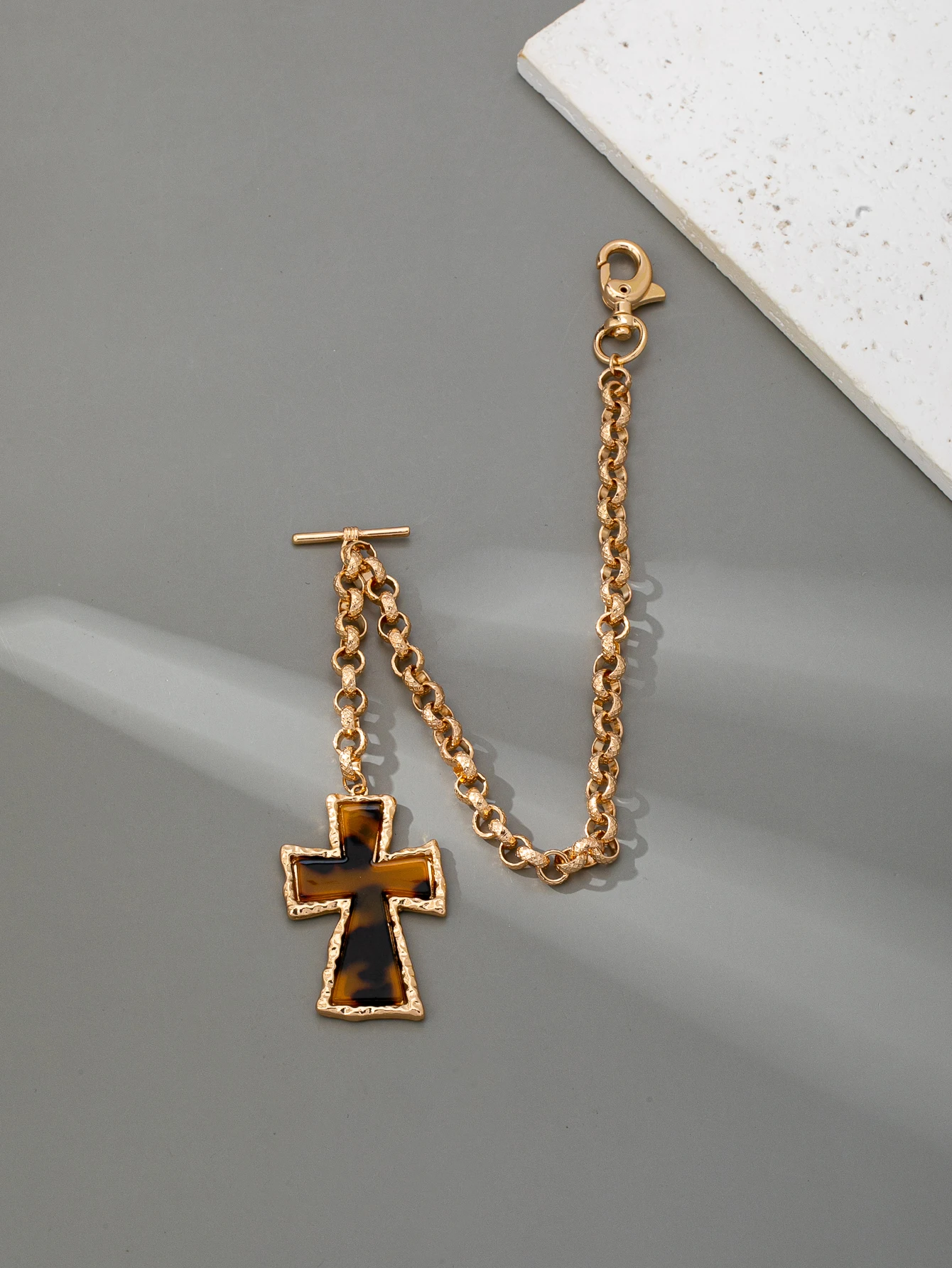 1 Y2K Punk-Style Leopard Print Cross Pendant Pocket Watch Chain, Featuring a Thick Chain Design, Suitable as a Fashionable Accessory for Club Festivals