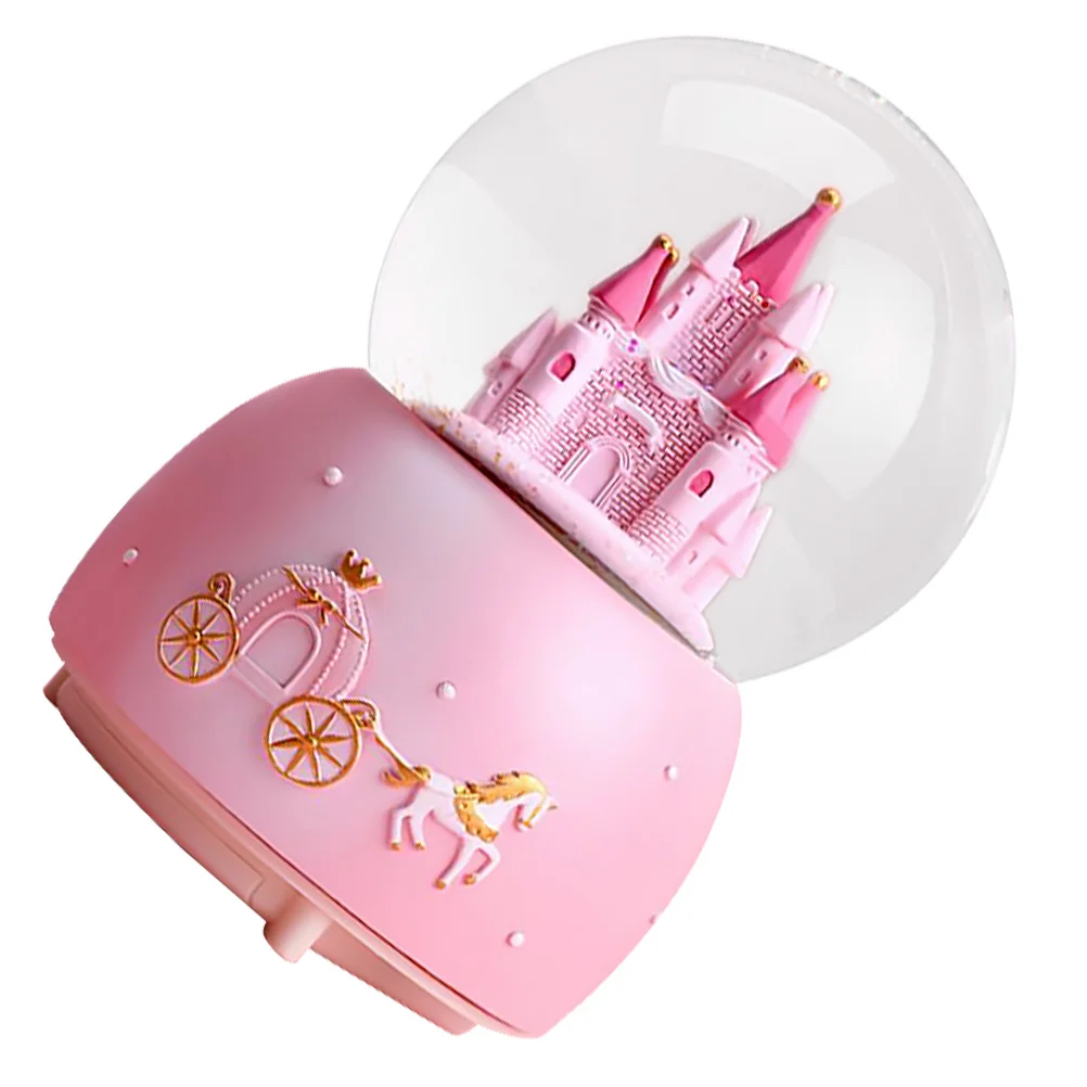 

Snow Globe Castle Crystal Ball Birthday Gift Desktop Ornament Music for Girls Pink