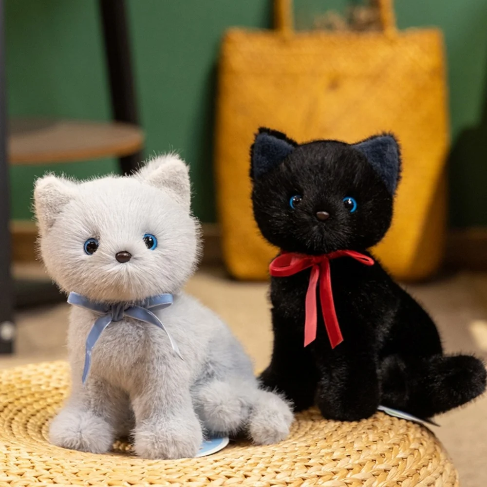 18/25cm simulación gris blanco negro gato de peluche de juguete de dibujos animados sentado realista gatito Animal gato muñeca decoración del hogar acompañar regalo