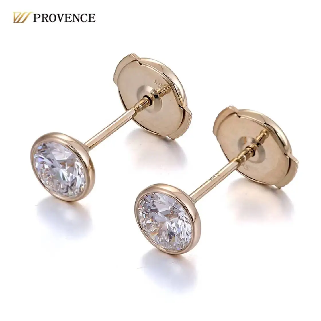 Popular 14k 18k Solid Gold Real Diamond Flat Backs Stud Earrings Bezel Setting Lab Grown Diamond Earrings Fine Jewelry Earrings