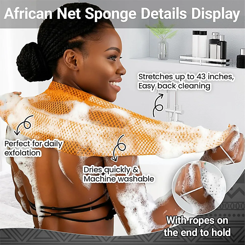 Authentic Premium African Exfoliating Bath Net Sponge, Gentle Full-Body Exfoliating Scrub Cloth for All Skin Types, African Loofah Net with Hanging Rope, Shower Exfoliator Bath Accessory view 7