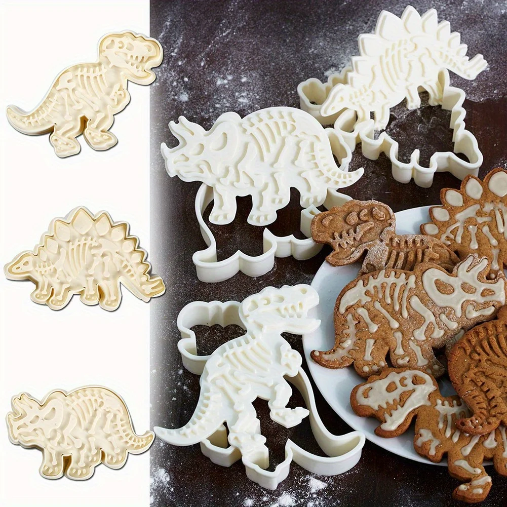 Dinosaur Fossil Cookie Cutter/Stamper DIY Baking Mould for Fondant Cake Set of 3