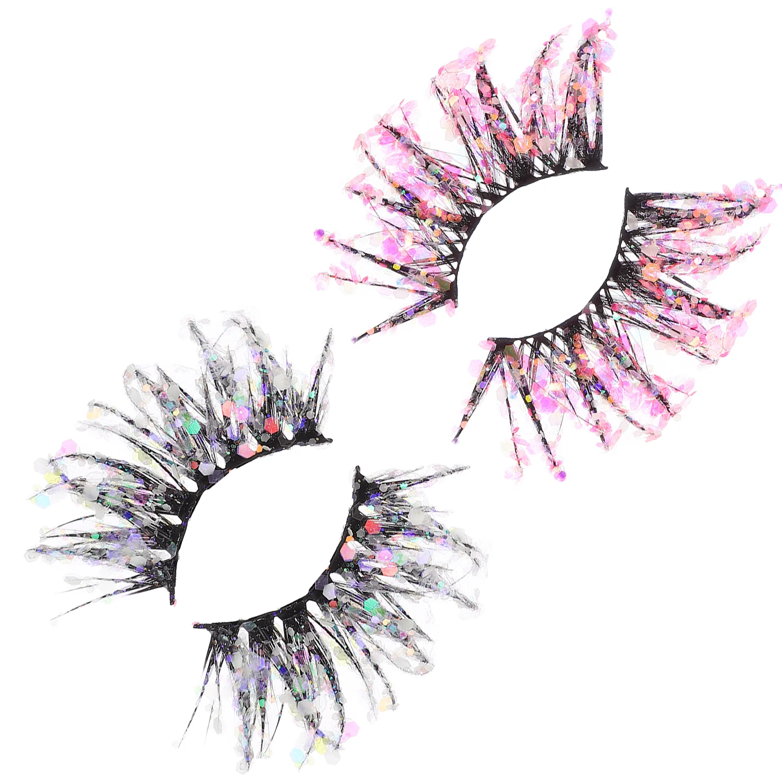 

2 Pairs Fake Eyelashes Fluorescence Extensions Binders Luminous Women Fiber Decorative Glitter False Miss