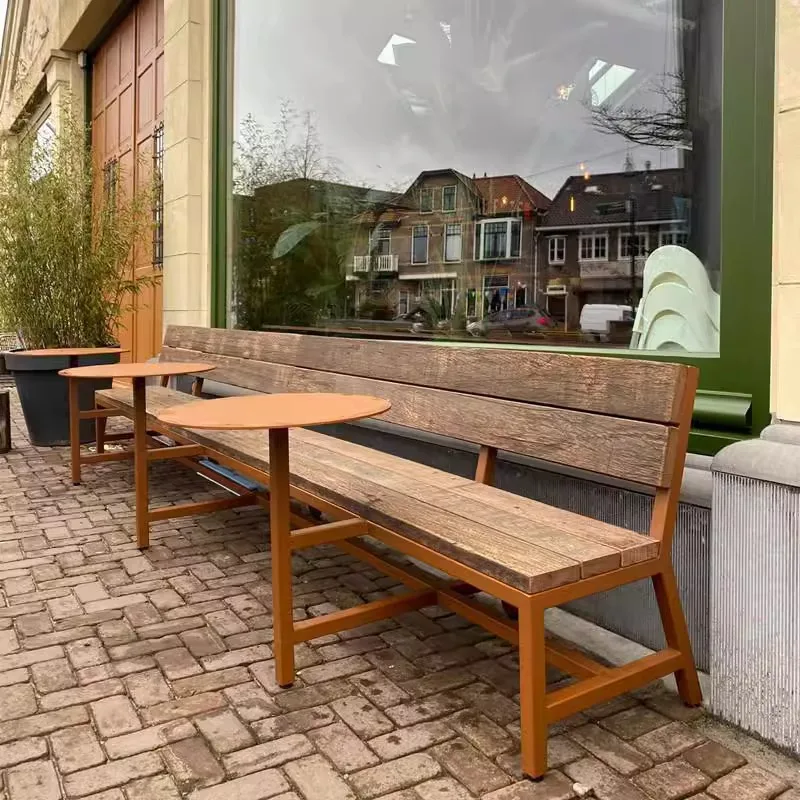 Outdoor tables and chairs preservative wood open-air outdoor courtyard campus integrated backrest bench