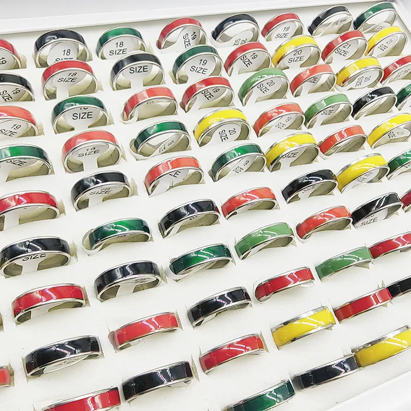 20pcs/Lot Wholesale New Fashion Candy Color Enamel Stainless Steel Finger Rings for Women Men Black Green Yellow Wide Joint Ring