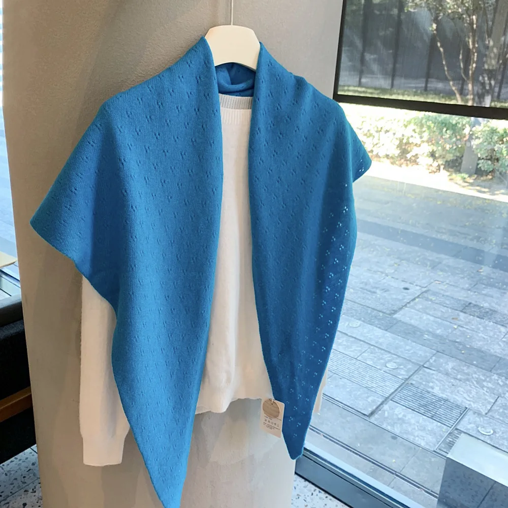 New Klein Blue Knitted Triangle Scarf Shawl Women's Fashion with Fake Collar Sweater Stacked Scarf Versatile High Sense