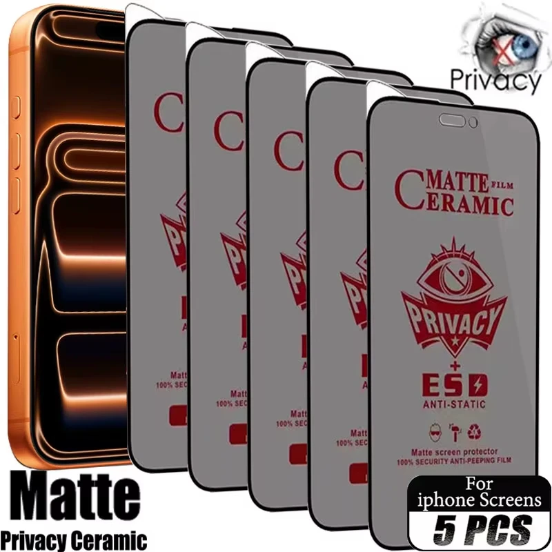 

1-5PCS Matte Privacy Ceramic Film for iPhone 16 Pro Max 17 Air 11 12 13 14 15 Pro Max XR 7 8 Plus 16e Anti-spy Screen Protectors