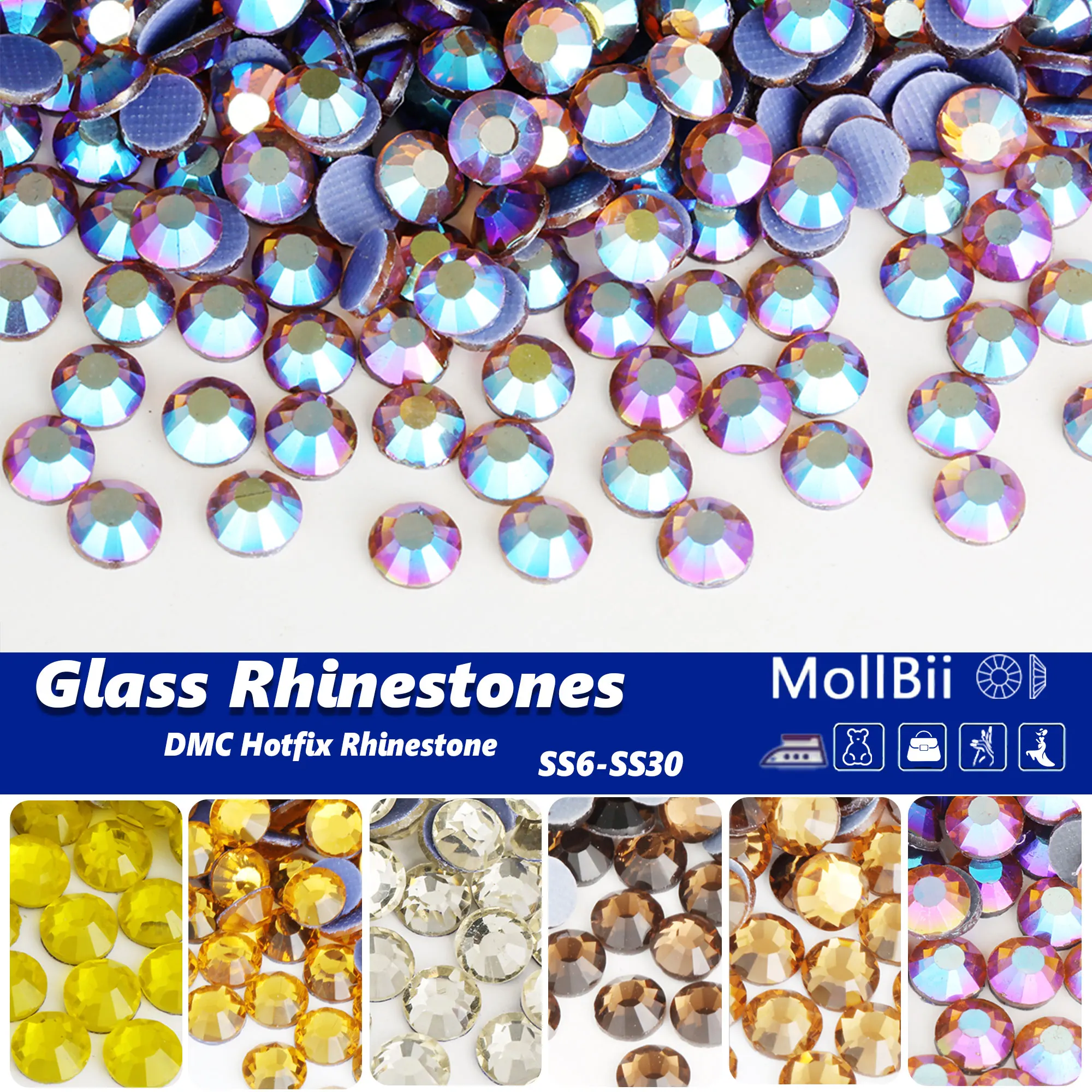 

MollBii Yellow Series Hotfix Rhinestones Wholesale DMC Glass Crystals Cтразы Flatback Strass Stones for DIY Clothes Decorations