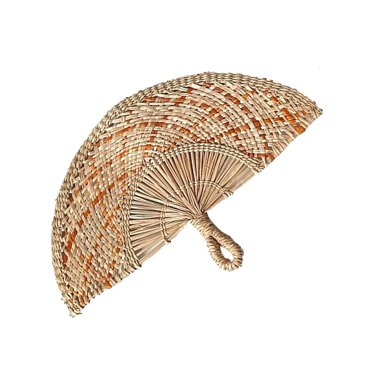 Hand Woven Seagrass Hanging Fan with Wrapped Handle Boho Style Unique Wall Hanging Design Handmade Fan for Living Room