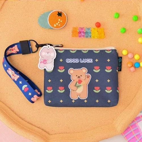 Lovely Bear Cartoon Mini porte-monnaie pour filles, porte-cartes d'identité portables, sac à main pour rouge à lèvres, sac à main à fermeture éclair, sac de rangement pour clés