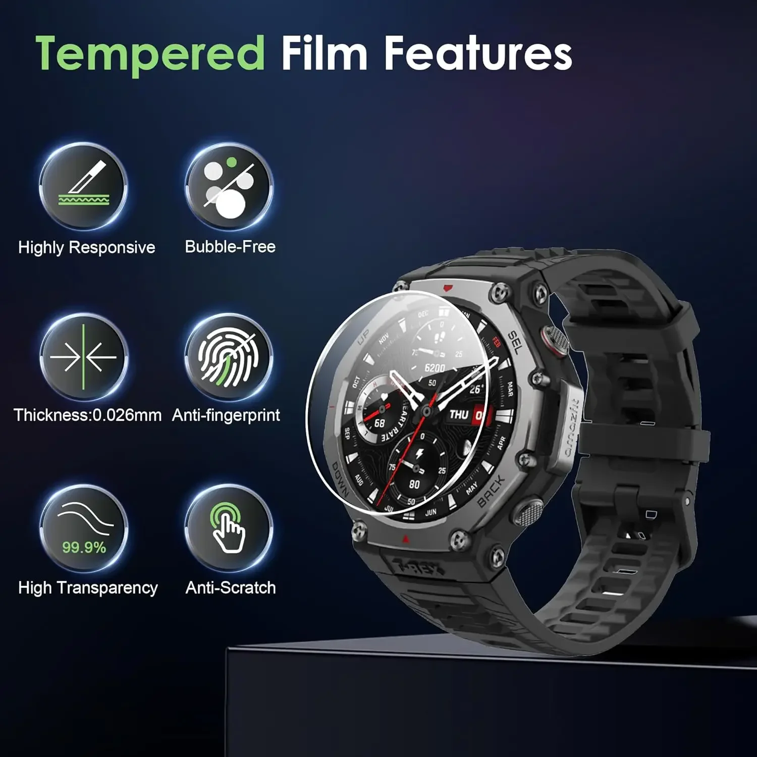 Tempered Glass Screen Protector for Amazfit T-Rex 3 Premium Full Coverage Protective Film Watch Glassed Protectors for T-Rex 3