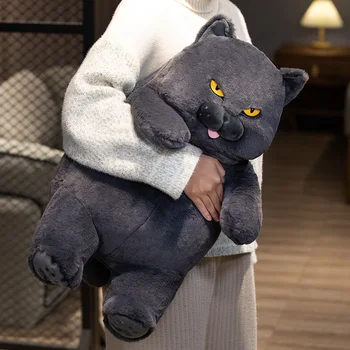 Animaux en peluche de gros chat pour garçons et filles, jouet de chat noir réaliste, cadeau de Noël et d'anniversaire
