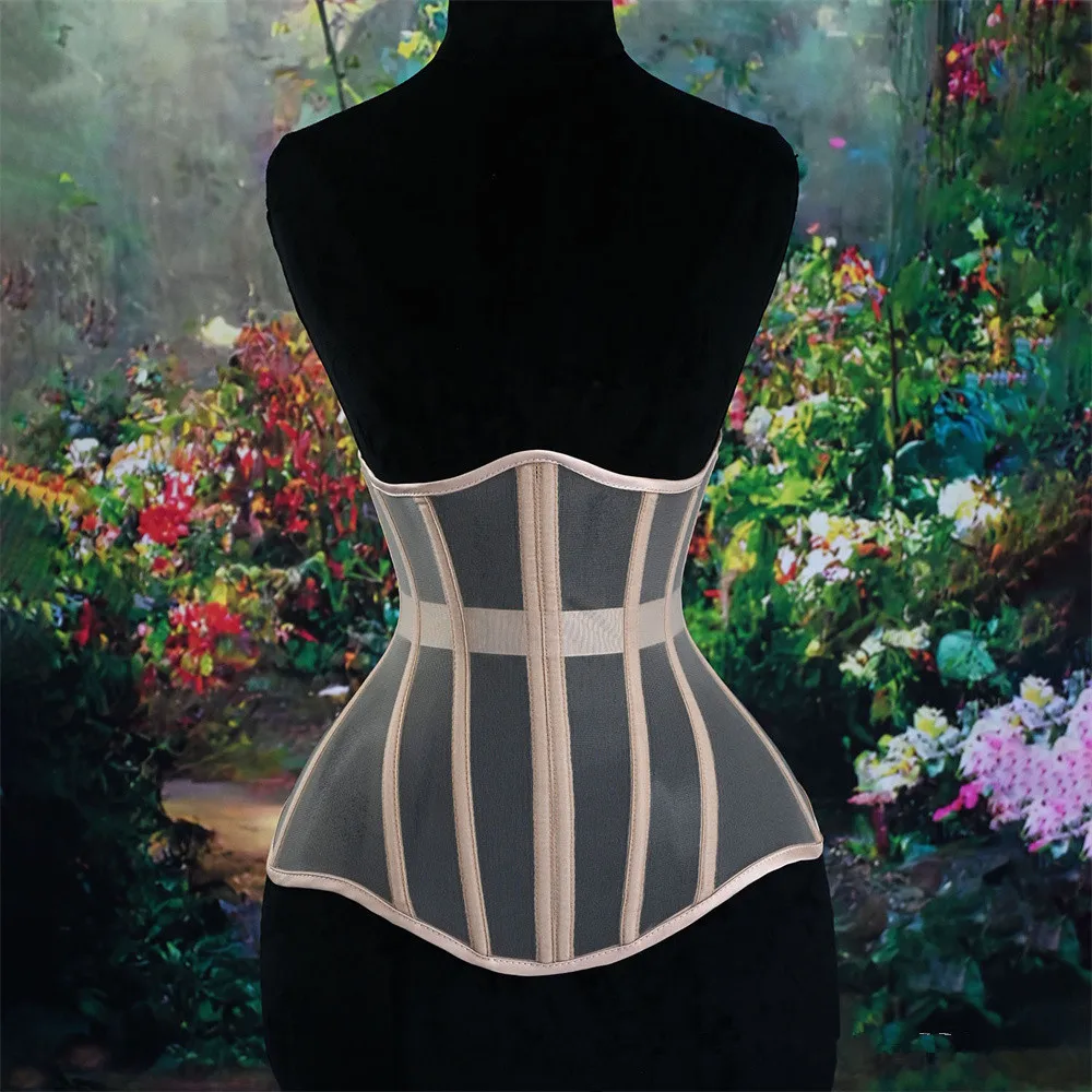 

Женский абрикосовый сексуальный корсет-бюстье с сетчатыми вставками, дышащий, на стальных косточках, для коррекции талии, на шнуровке, летний