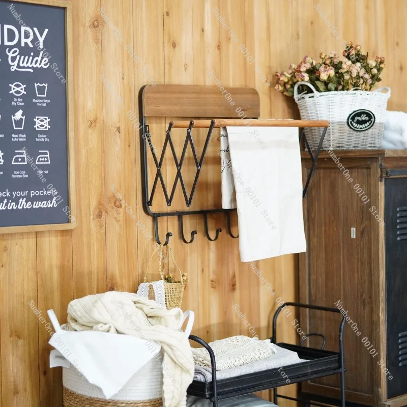 H accordion laundry rack, retractable wall rack, 3 poles and 5 hooks