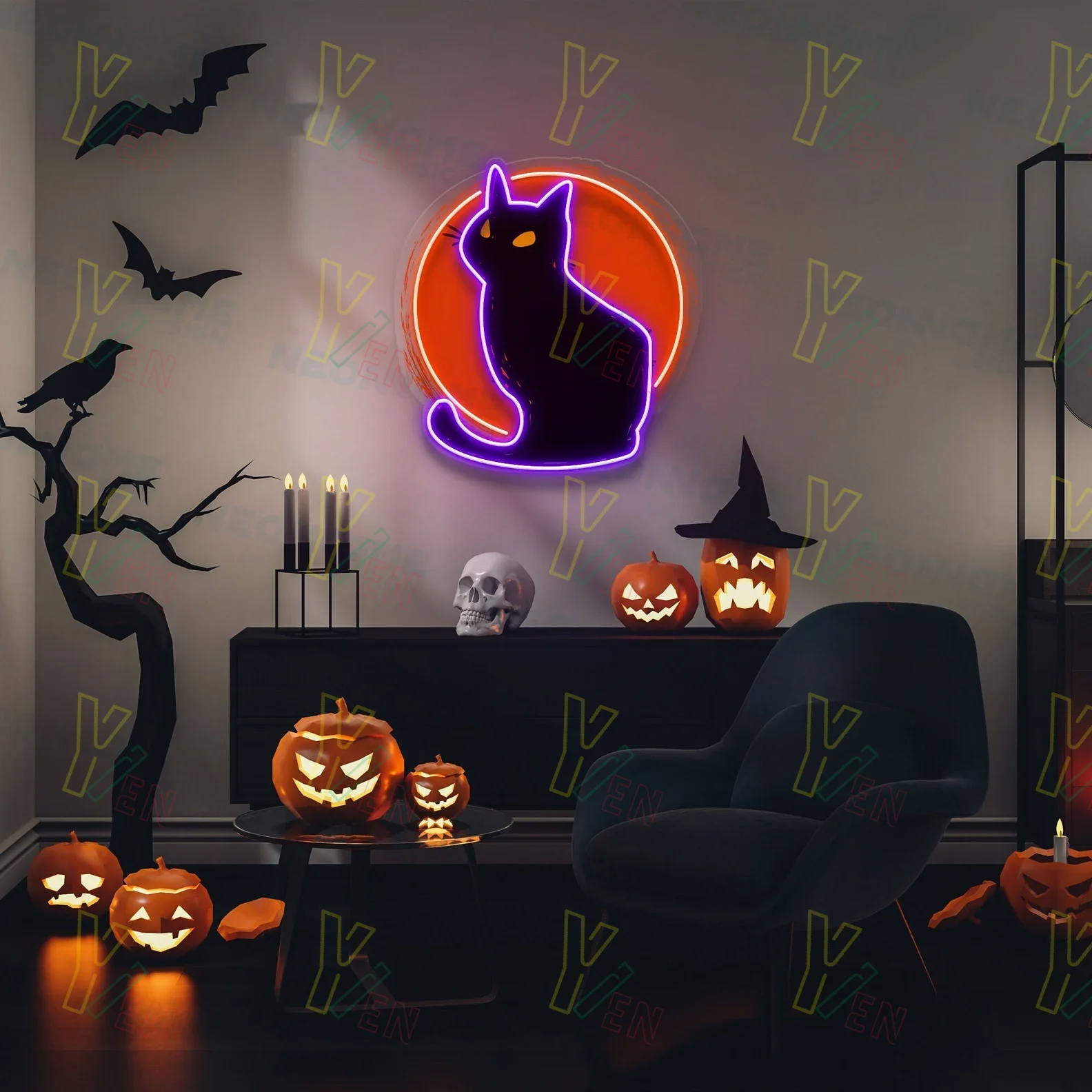 

USB Halloween Cat Neon Sign, Wedding Neon Sign, Custom Neon Sign, 5v Neon Sign, USB Neon Sign