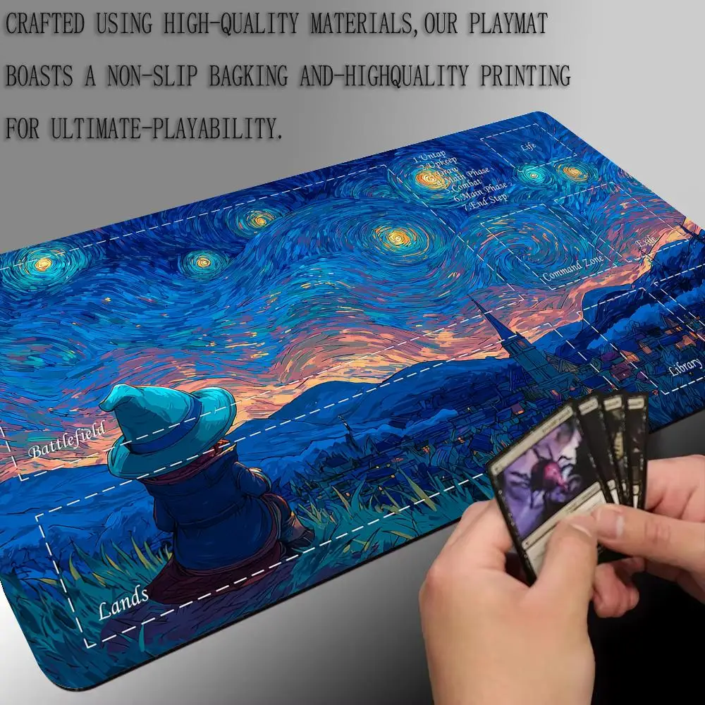 Tapis de jeu de carte magique avec zone étoile lune nuit magicien magique MTG tapis de jeu tapis de jeu tapis de bureau tapis de jeu de bataille de commandant