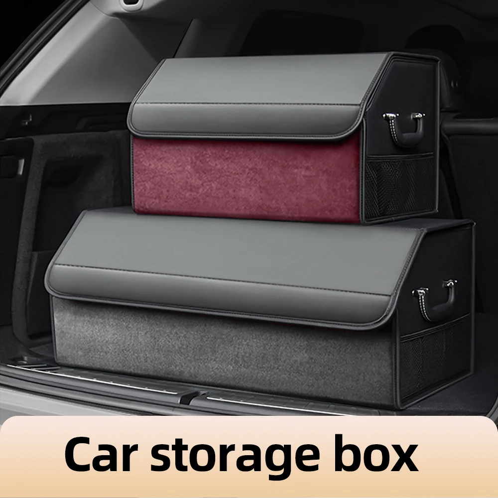 

Car Large Capacity Leather Foldable Storage Box Suede Trunk Organizer Portable Multifunctional Tool Organizer Car Accessories