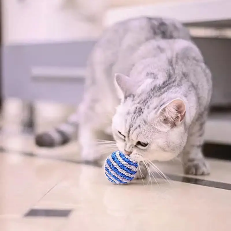 고양이 사이잘 공 장난감 고양이를 위한 컬러 사이잘 공 스크래치 팻 물린 장식, 애완 동물 가구 용품 스크래치 방지 마모
