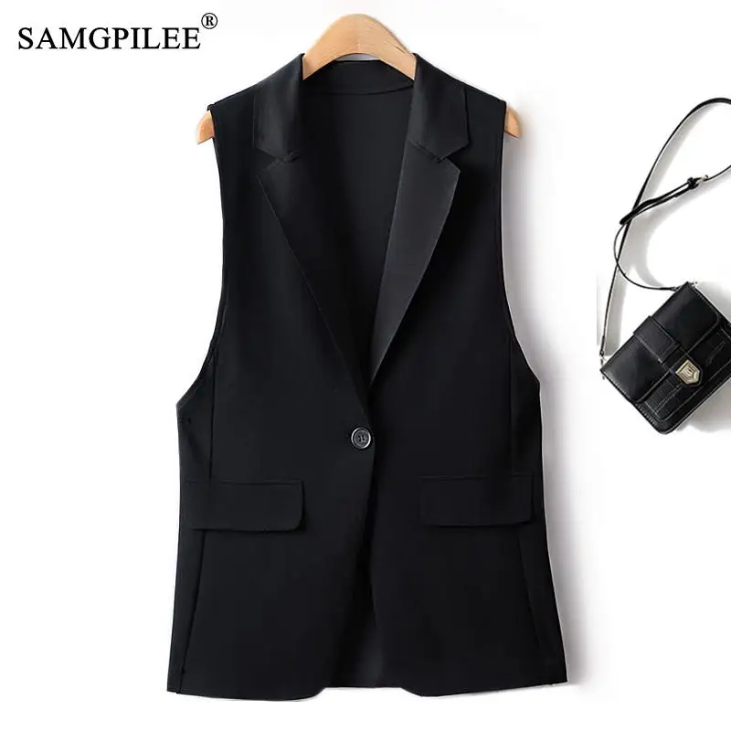 

Comfortable Elastic Air Cotton Waistcoat Sleeveless Vests For Women Spring Autumn British Fashion Suit Collar Mid Length Jackets