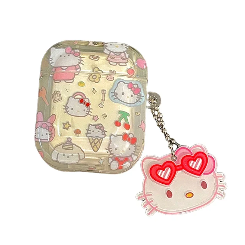 Caso de ouvido sem fio Bluetooth para crianças, brinquedos bonitos dos desenhos animados, coração feminino, Hello Kitty Airpods Pro 1, 2, Sanrio, Kawaii Anime Apple