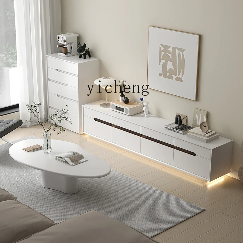 

GZ TV cabinet minimalist light luxury floor projection living room simple pure solid wood footless cabinet