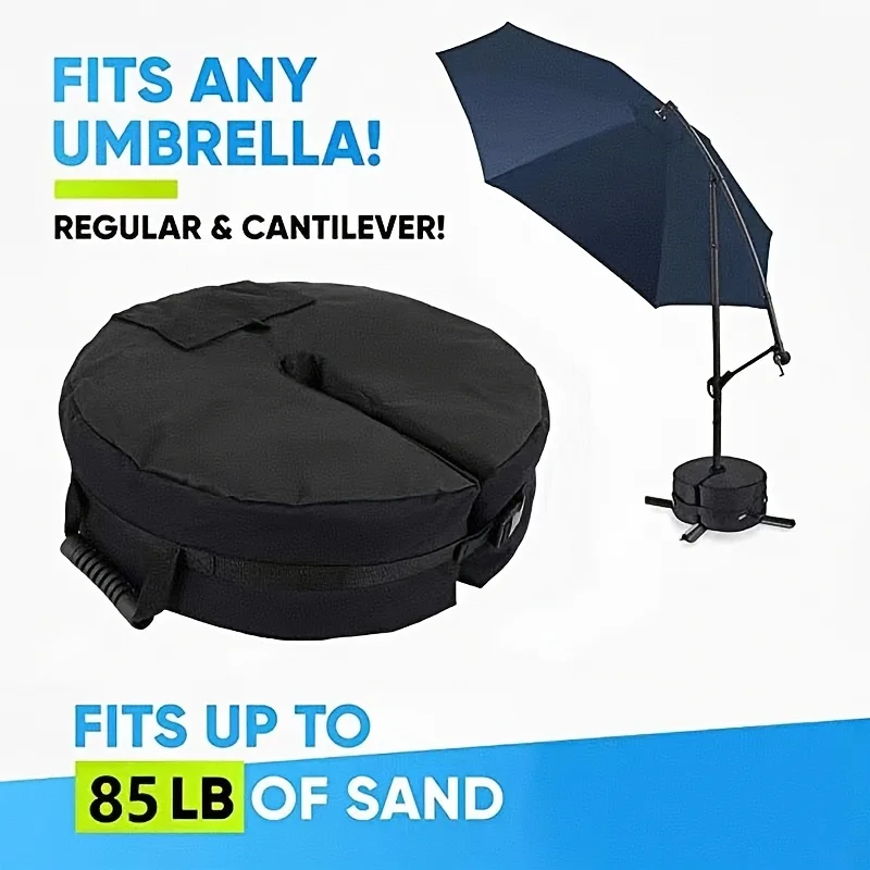 A Black Circular Patio Umbrella Base Weight Bag Provides Stability for Sun Umbrellas or Poles and Other Items