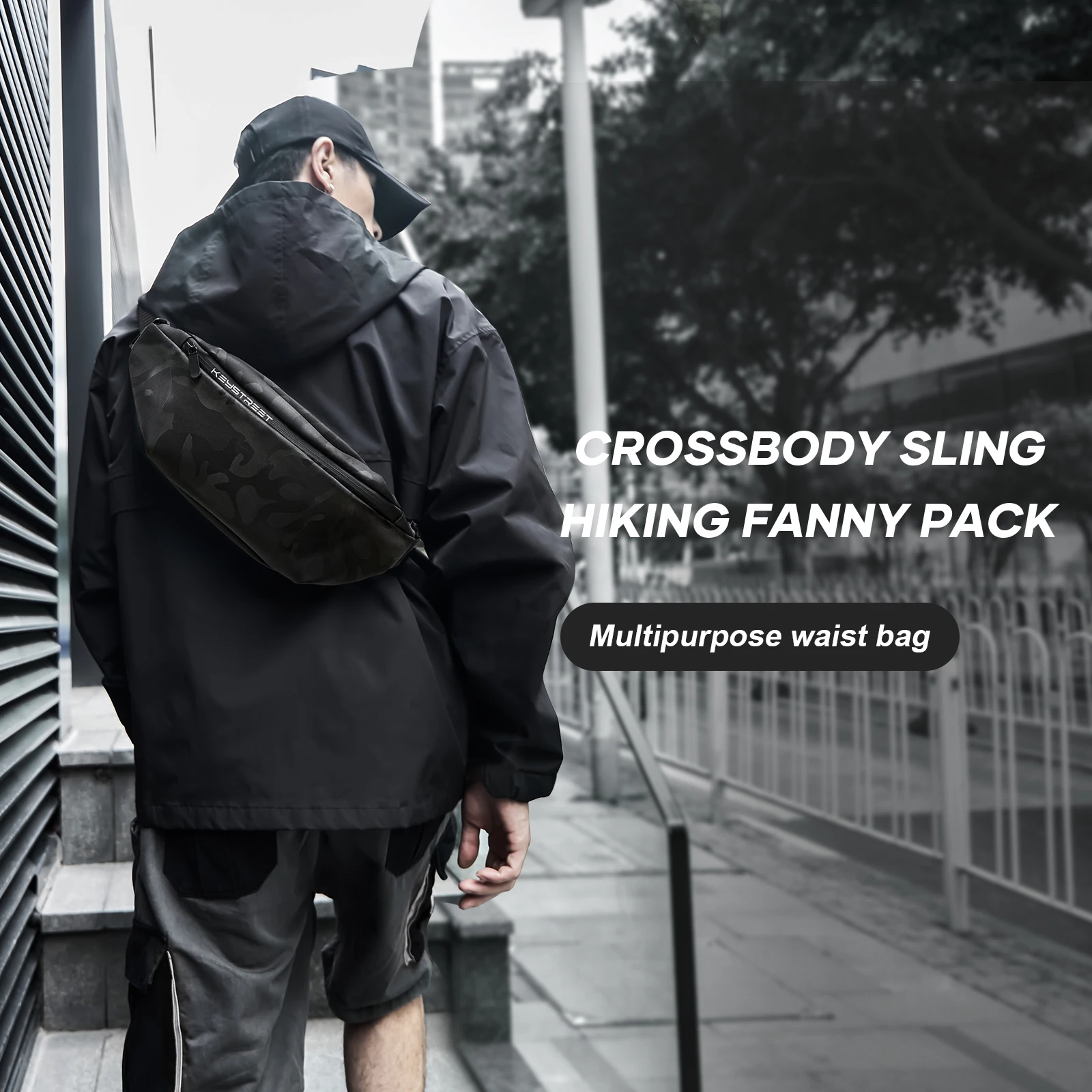 Sports crossbody bag, camo style Fanny pack, small shoulder bag, casual chest bag, outdoor riding crossshoulder bag,(black).