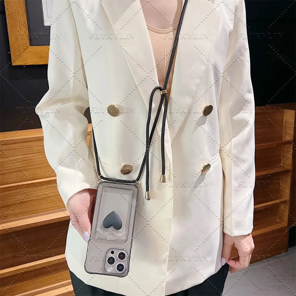 Crossbody Halskette Riemen Schnur Liebe Herz Kartenhalter Brieftasche Fall für Xiaomi Redmi 14C 13 13C 12C 10C 9A 9C A3 A1 A2 Klare Abdeckung