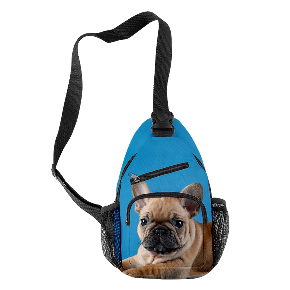 Classic Popular Cool French Bulldog Crossbody Chest Bags Oxford Waterproof Boys/Girls Sports Travel Bags 3D Print Shoulder Bags