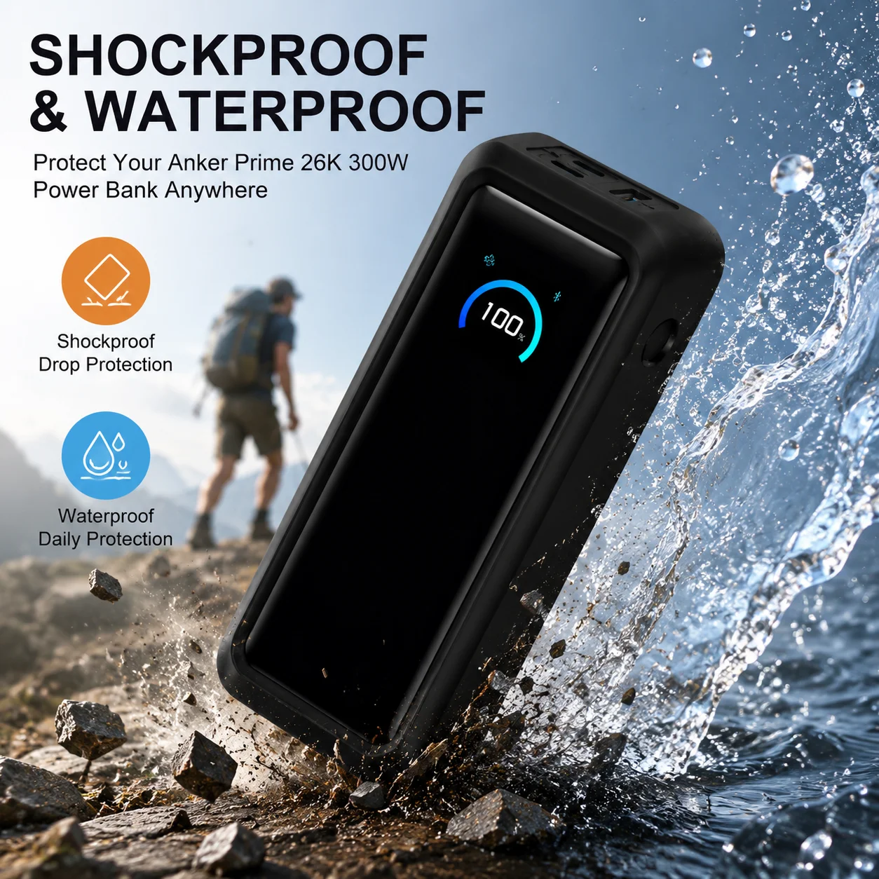 Silicone Case for Anker Prime 26K 300W Power Bank Shockproof Protective Cover Anti-Drop Skin Sleeve for Anker 26250mAh