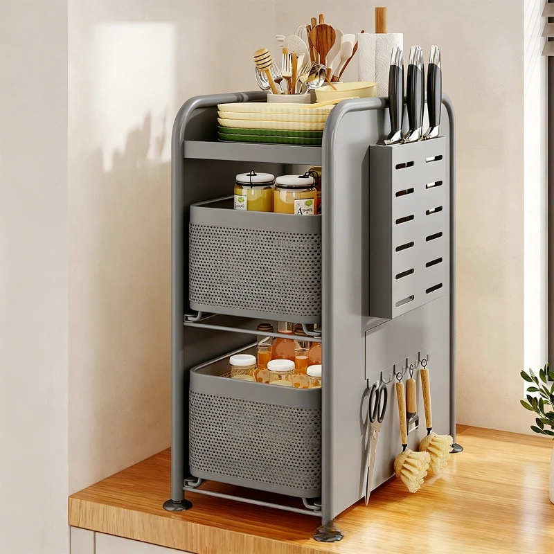 

Durable Kitchen seasoning rack Narrow slot seasoning tank Storage rack Side magnetic hanger Pull-out countertop storage cabinet
