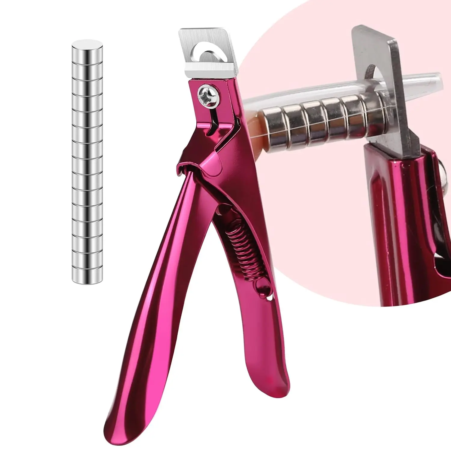 

Pink Stainless Steel Nail Clippers with 15 Mini Magnets for Home Salon Use